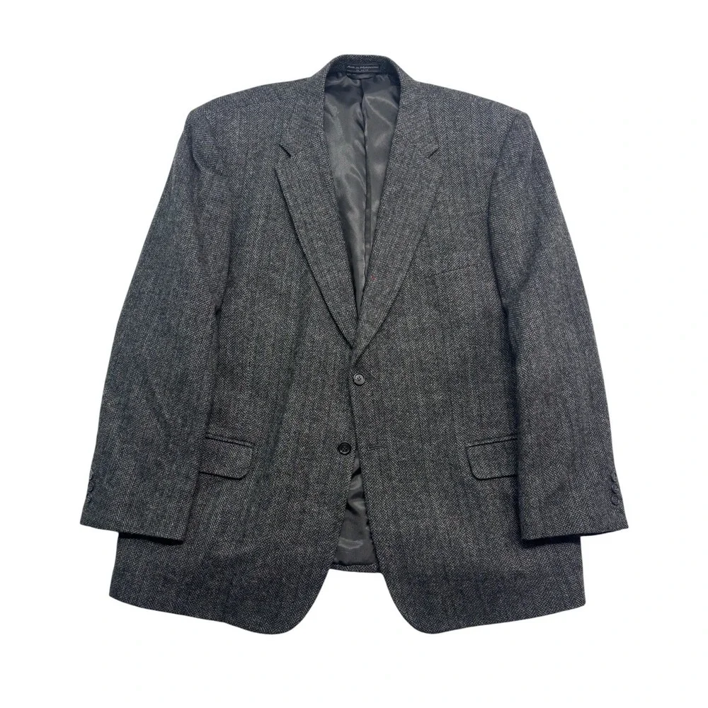 vtg Gray Herringbone Stripe Tweed 50R Blazer Jacket Sport Suit Coat Wool Mens